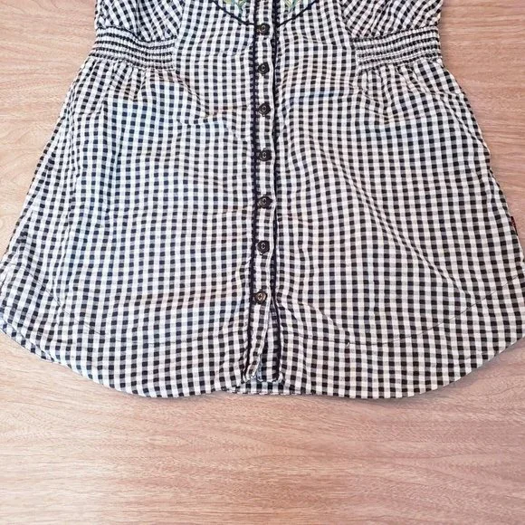 109°F Womens Top Large Black Plaid Gingham Embroidered Floral Cottagecore - Picture 7 of 16